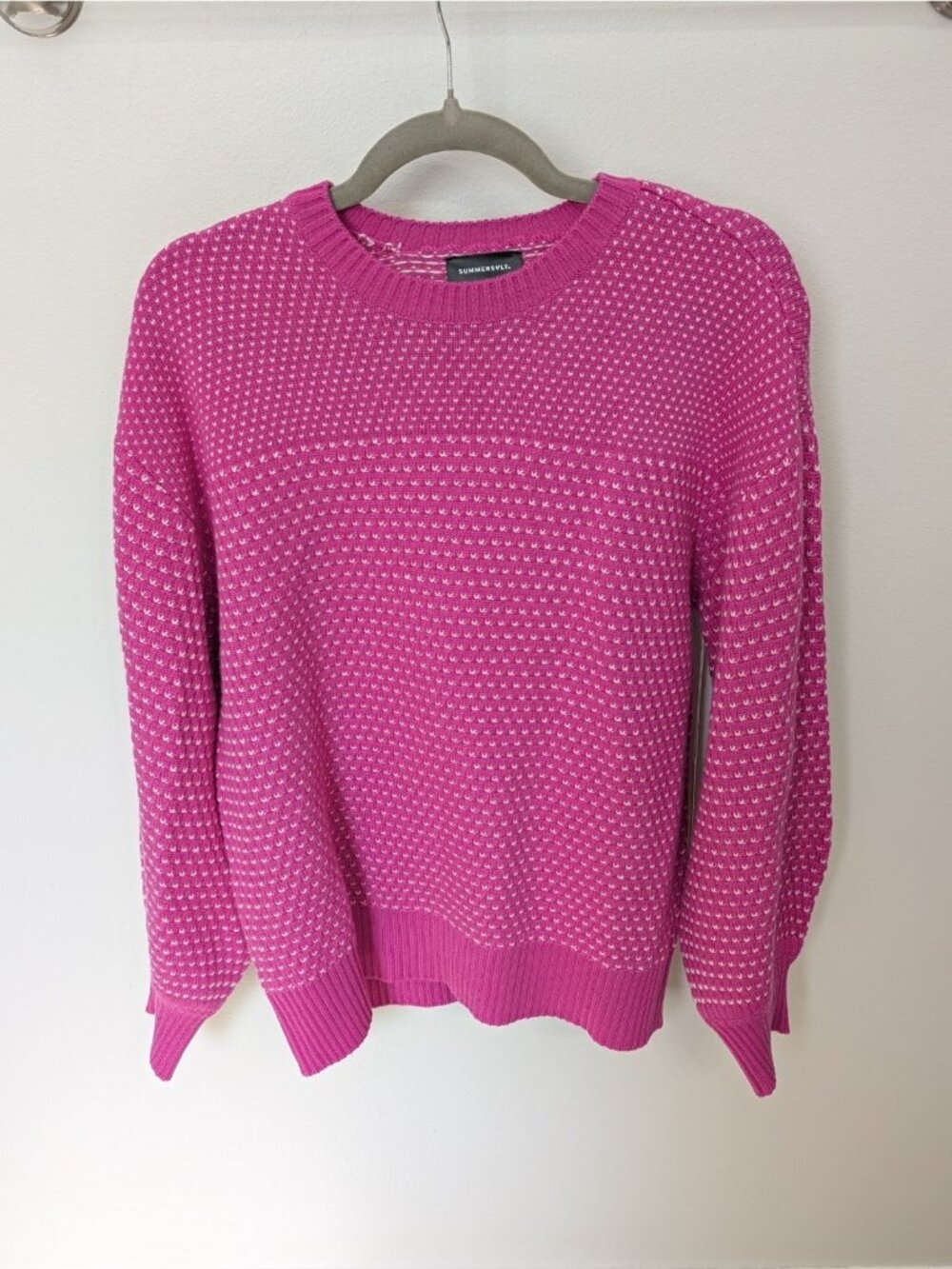 New Summersalt The Luxe Cashmere Blend Mix Stitch Sweater Pink/White Size L